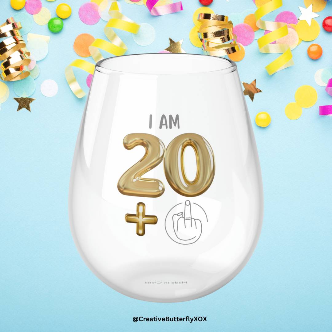 21st Birthday Stemless Wine Glass - Funny Gift with Middle Finger Design