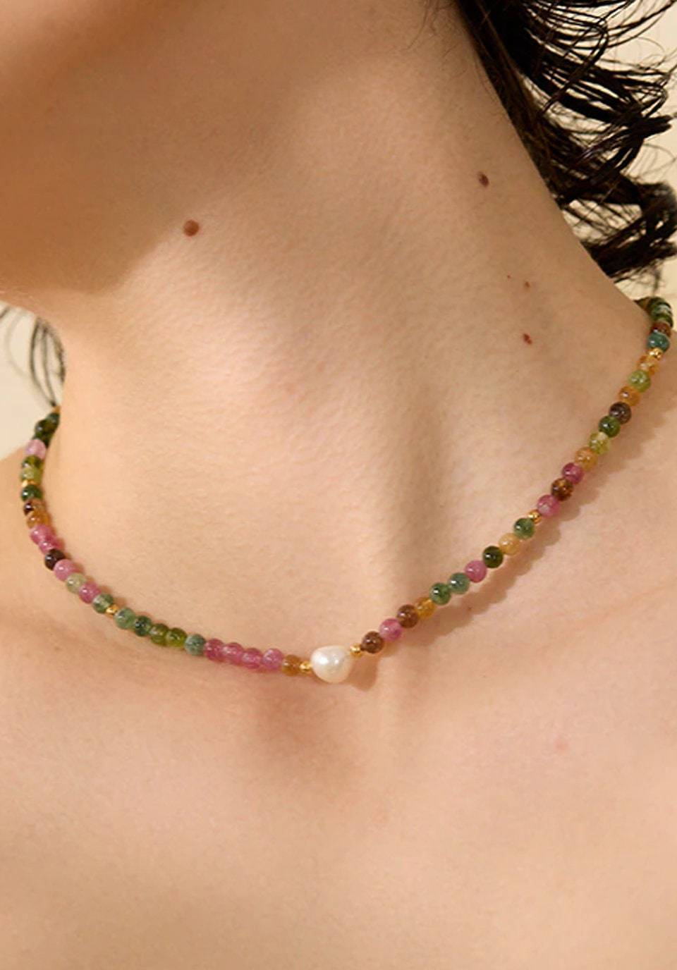 Josslyn Natural Tourmaline & Pearl Necklace - 18K Gold PVD Gemstone Necklace