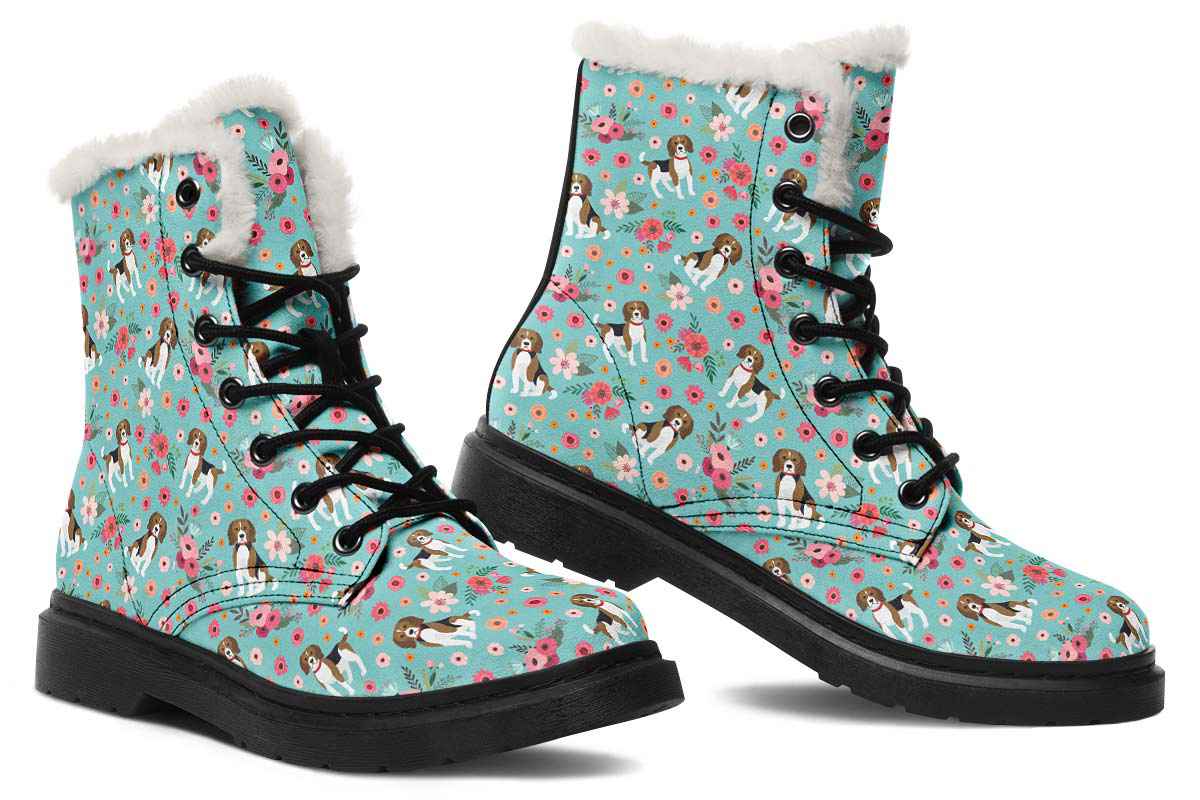 Cute Beagle Flower Winter Boots - Custom Printed Pet Boots