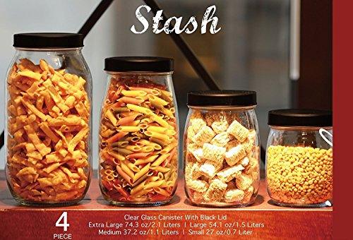 Leraze 4-Piece Glass Kitchen Canister Set with Airtight Black Lids