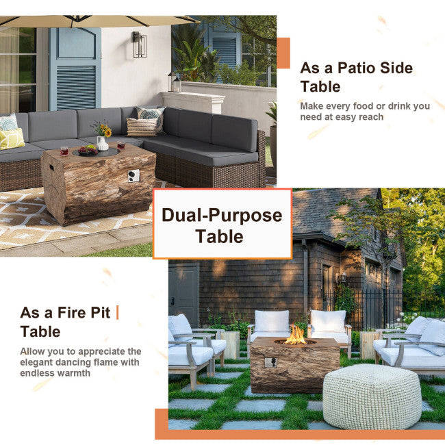 50000 BTU Outdoor 2-in-1 Fire Pit Table with Lava Rock and PVC Cover