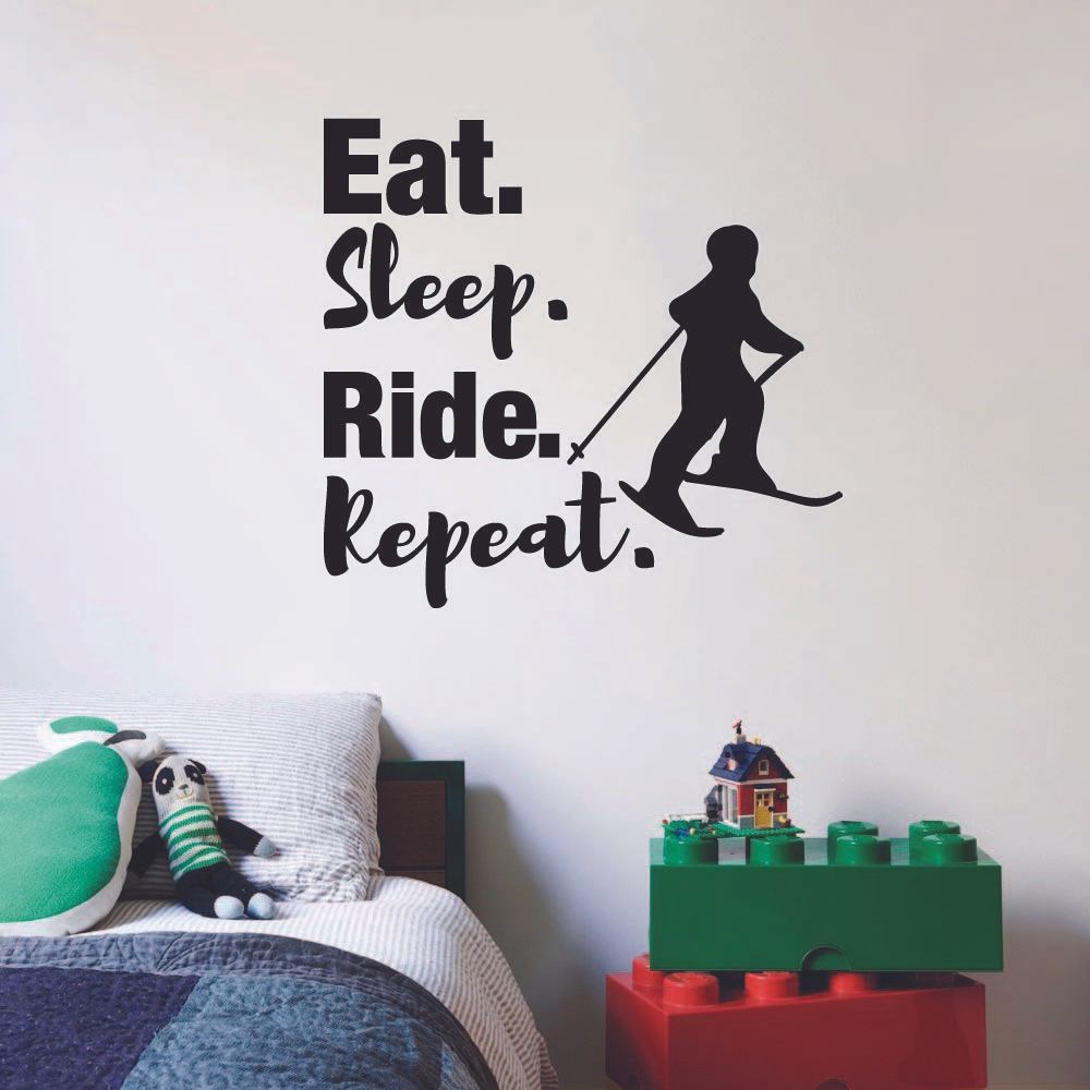 Skiing Quotes Vinyl Wall Sticker Art Wall Decal - Eat Sleep Ride Repeat Skiing Ski Motivation Quote