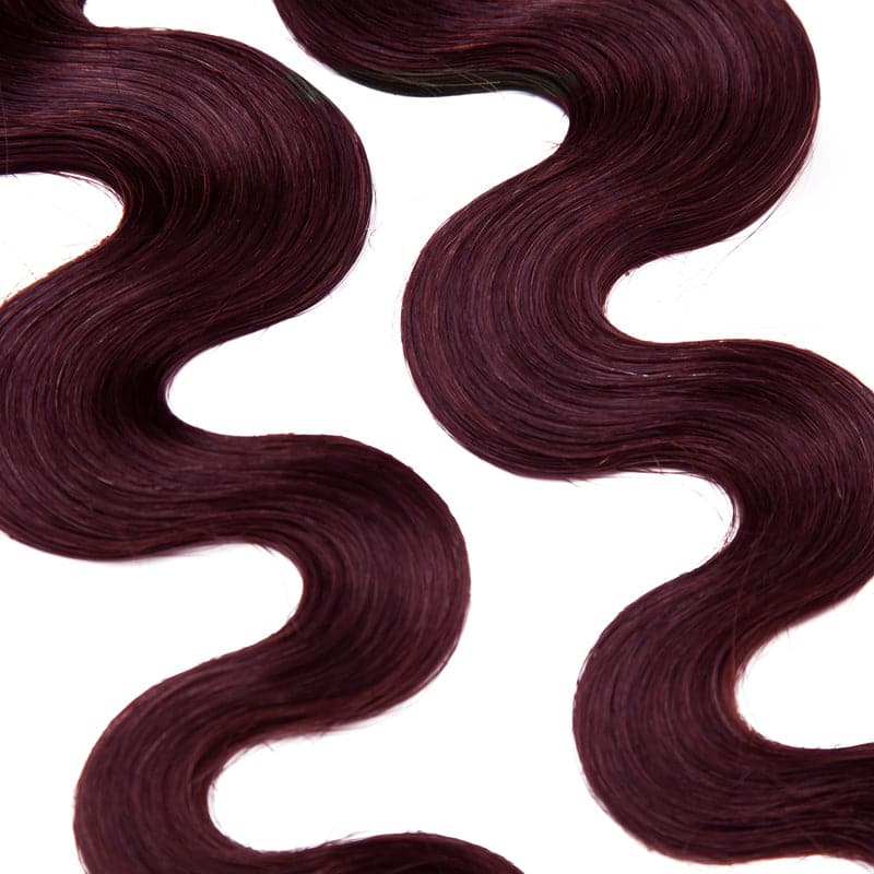 Seamless Tape Ins 20pcs Wine Red Wavy Human Hair Extensions