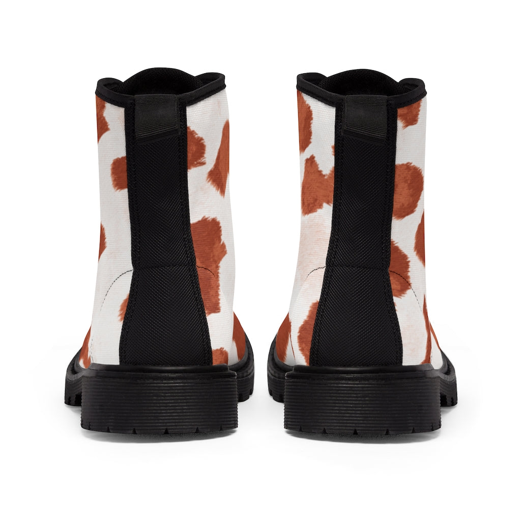 Red Cow Print Canvas Boots for Women