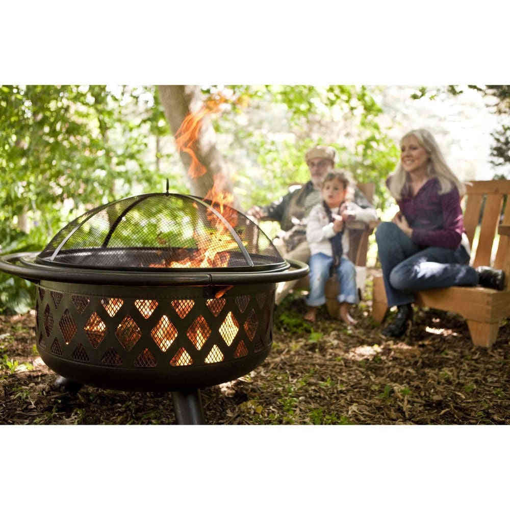 36-inch Bronze Fire Pit with Grill Grate and Spark Screen Cover