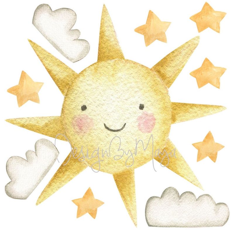 Sun, Moon, Clouds, and Stars - Fabric Nursery Wall Art Decals