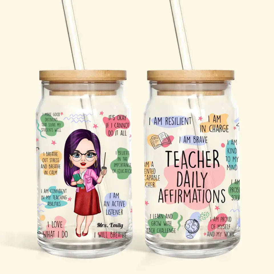 Personalized Glass Can - Custom Teacher's Day & Birthday Gift with Daily Affirmation