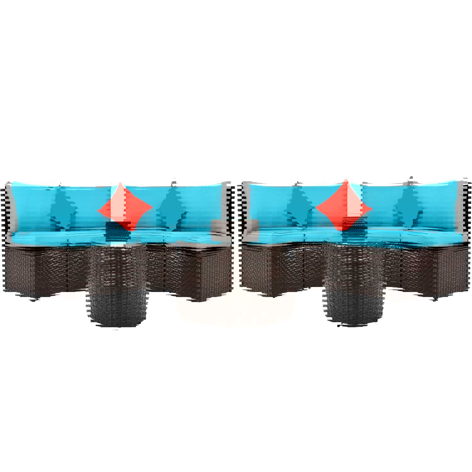 TOPMAX 4-Piece Outdoor Half-Moon Sectional Wicker Sofa Set with Coffee Table and Pillows