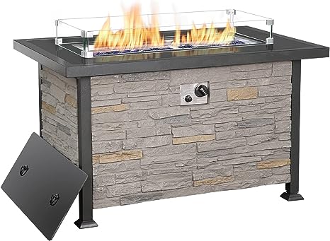 Outdoor Propane Gas Fire Pit Table, 44 Inch 50,000 BTU with Auto-Ignition