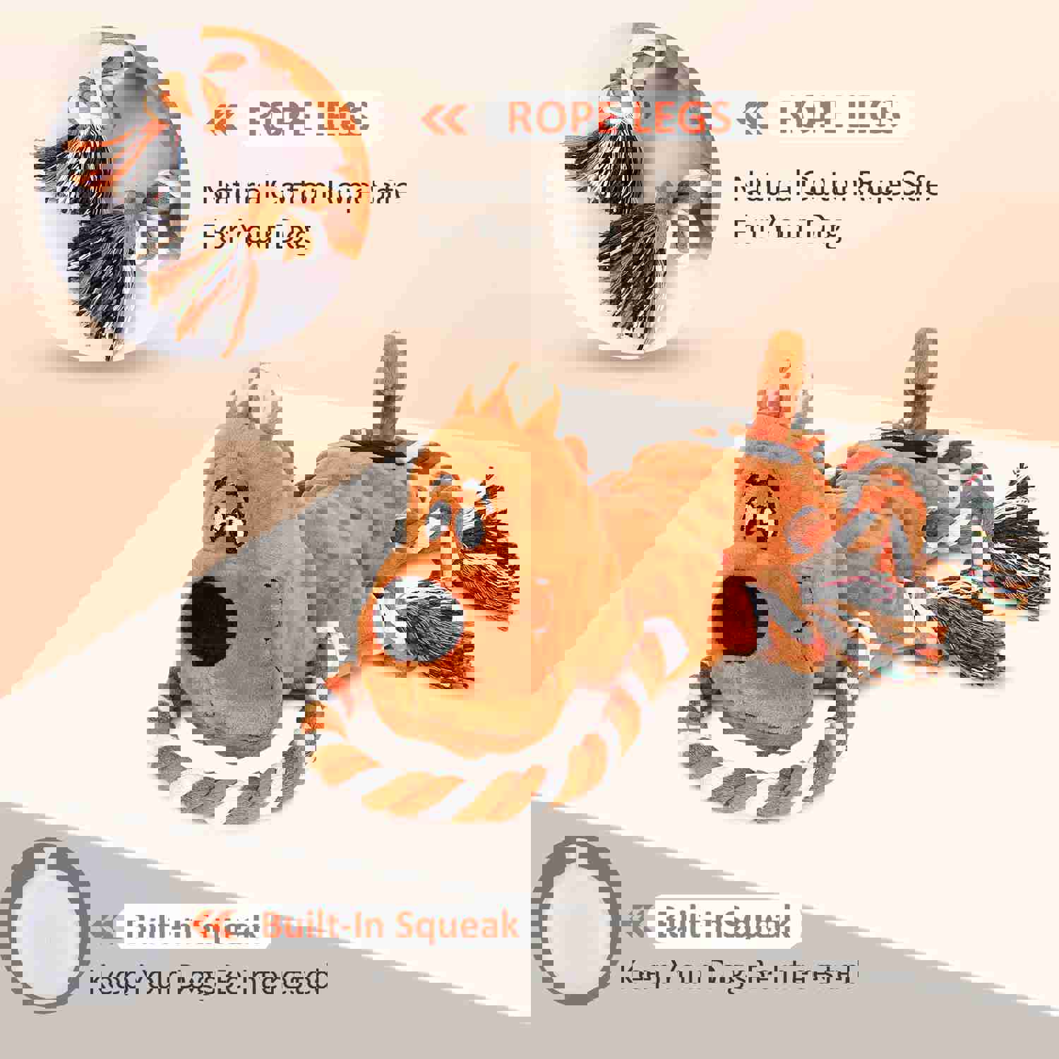 IOKHEIRA Plush Squeaky Dog Toy with Crinkle Paper and Knotted Rope for Teeth Cleaning