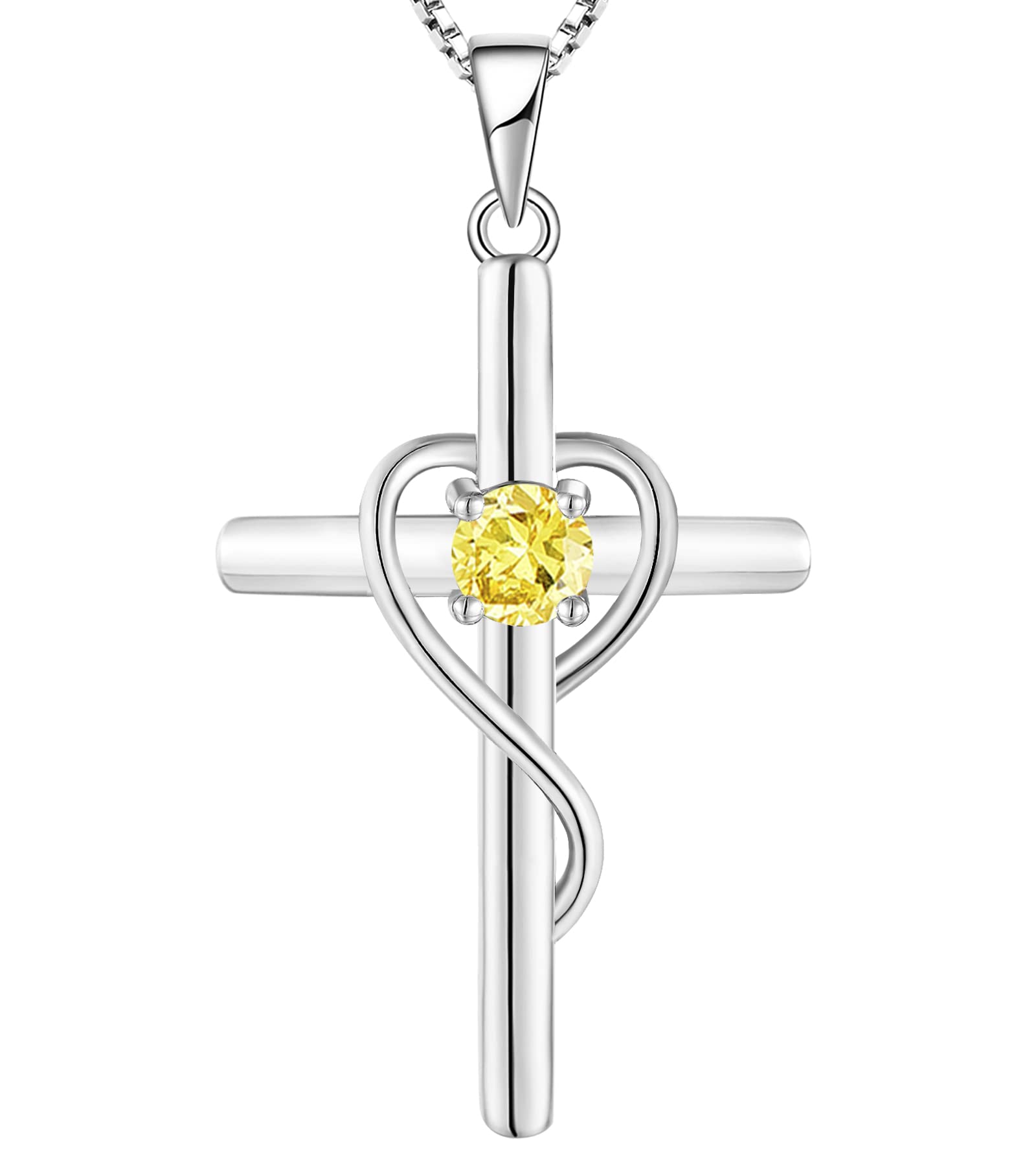 Yeelery Infinity Cross Pendant Necklace - 925 Sterling Silver with 18K White Gold Plated