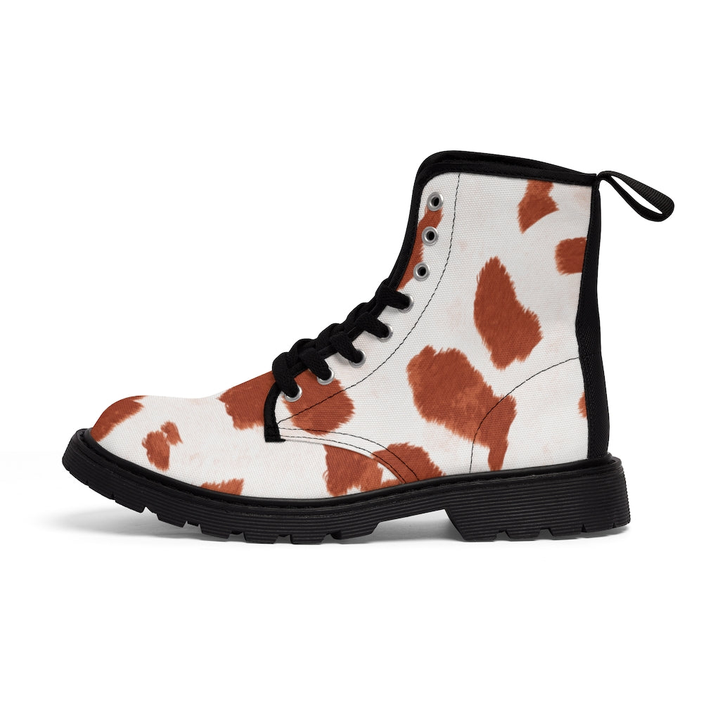 Red Cow Print Canvas Boots for Women