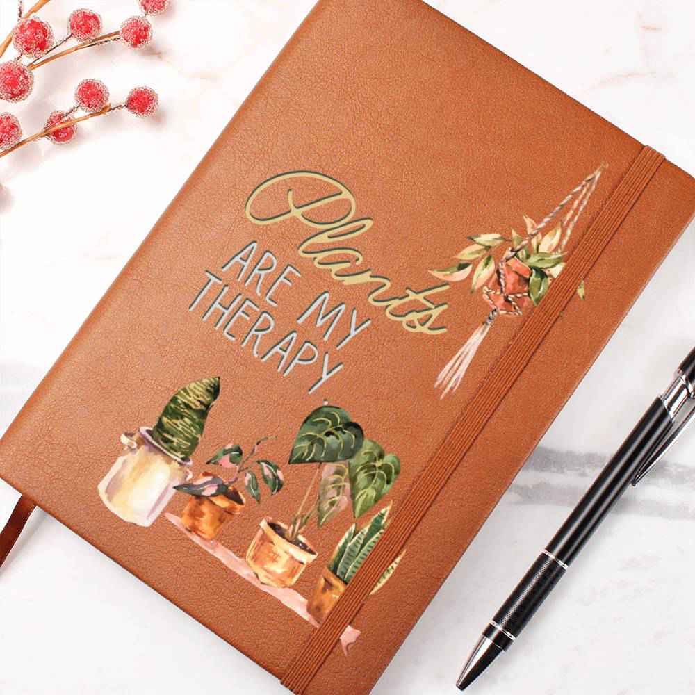 Plants Are My Therapy - Leather Journal - Birthday or Christmas Gift For Boho Plant Lover