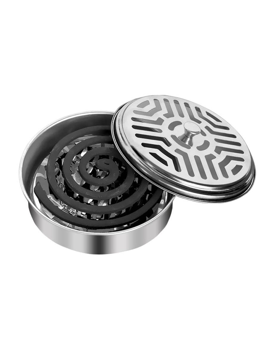 Stainless Steel Mosquito Coil Holder with Ash Tray & Lid for Indoor and Outdoor Use