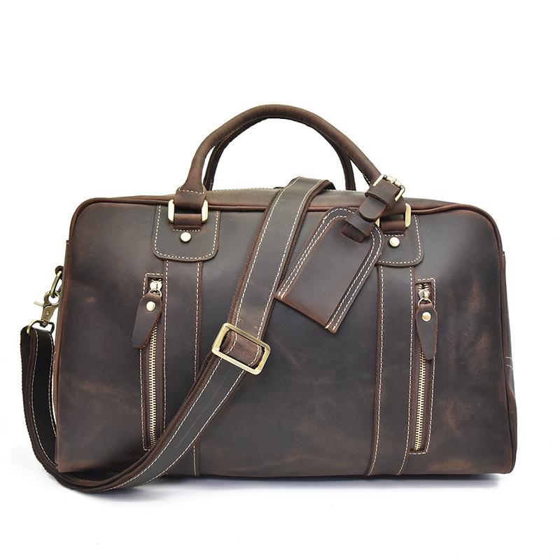 Vintage Leather Men's Large Overnight Weekender Travel Duffle Bag