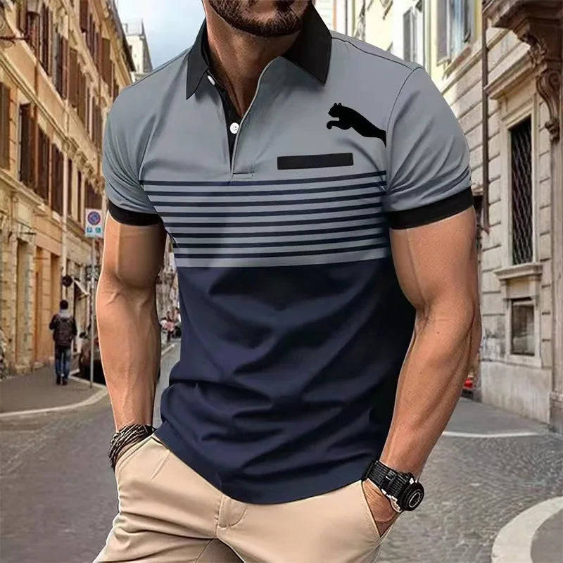 Fashion Simplicity Stripe Print Polo T-Shirt For Men - Summer Trend Golf Casual Shirt