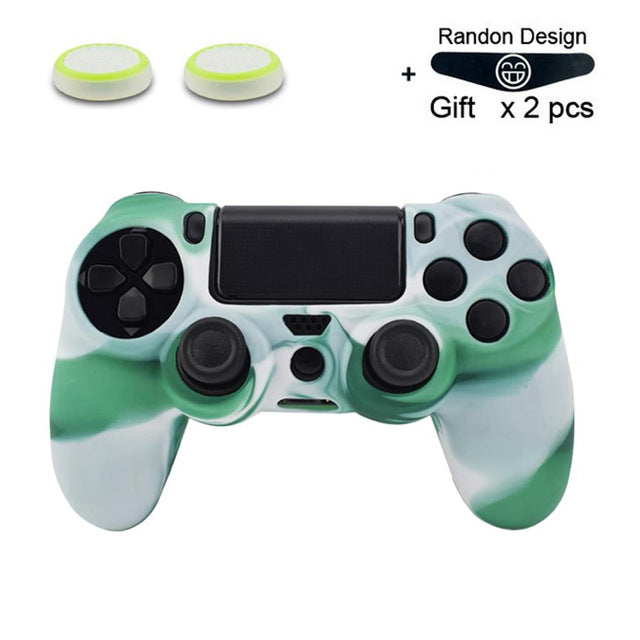 Soft Flexible Silicone Case Cover for Playstation 4 PS4 Pro Slim with LED Light Bar Sticker & 2 Thumb Grips