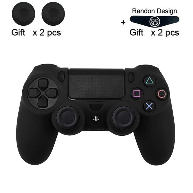 Soft Flexible Silicone Case Cover for Playstation 4 PS4 Pro Slim with LED Light Bar Sticker & 2 Thumb Grips