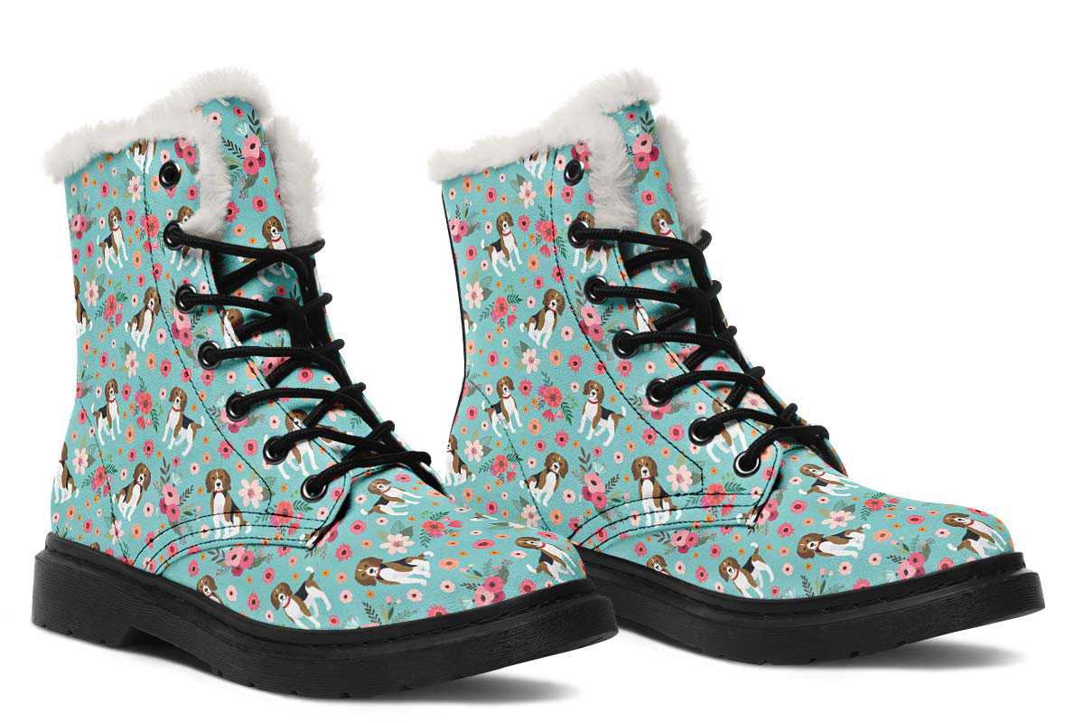 Cute Beagle Flower Winter Boots - Custom Printed Pet Boots