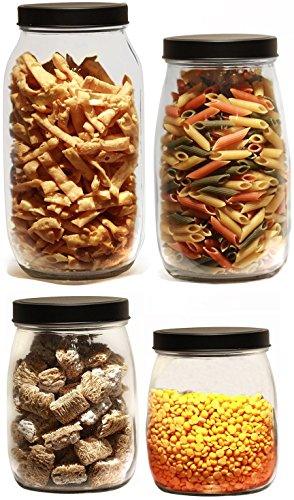 Leraze 4-Piece Glass Kitchen Canister Set with Airtight Black Lids