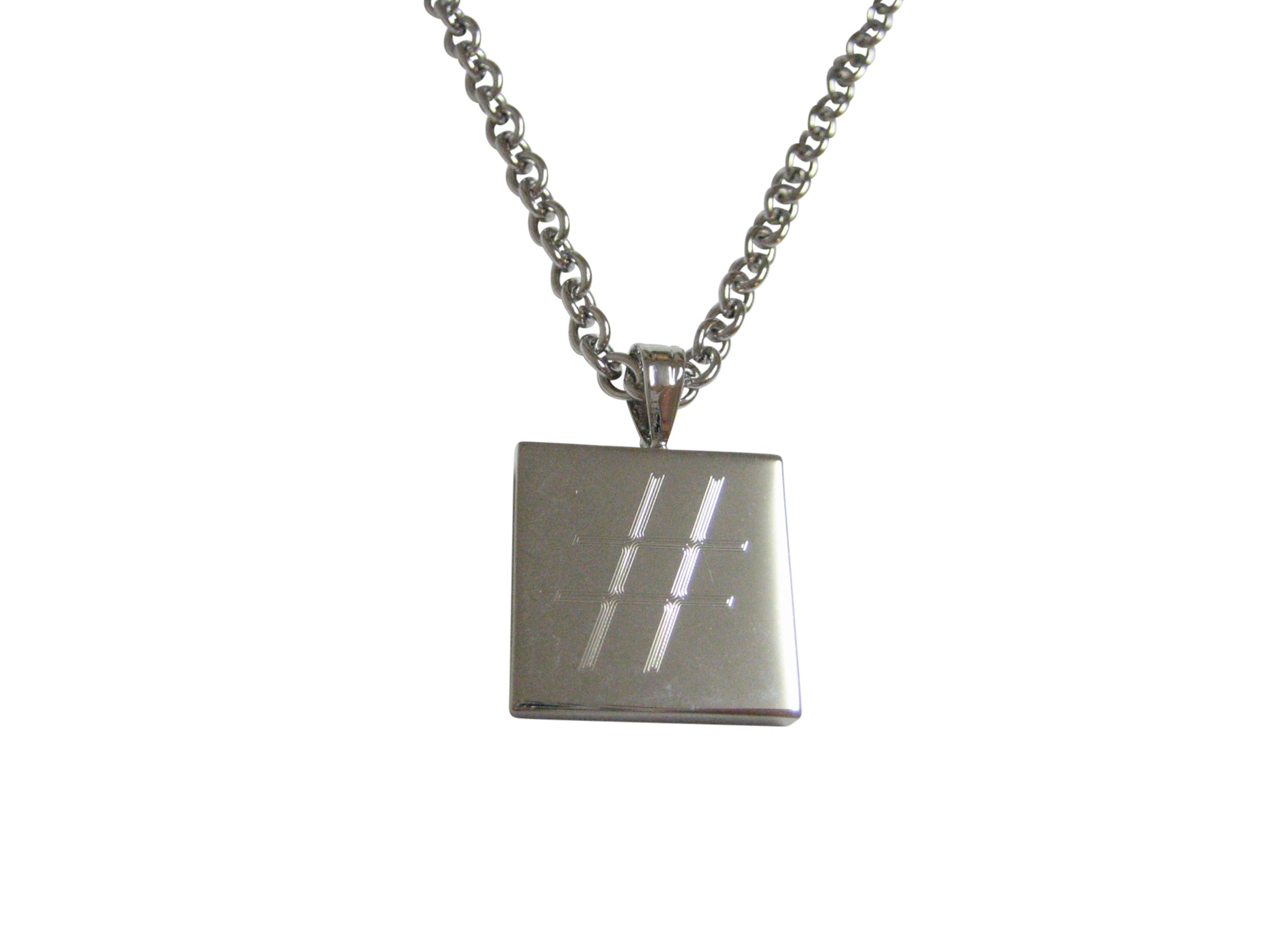 Silver Toned Etched Pound Hash Tag Symbol Pendant Necklace by Kiola Designs