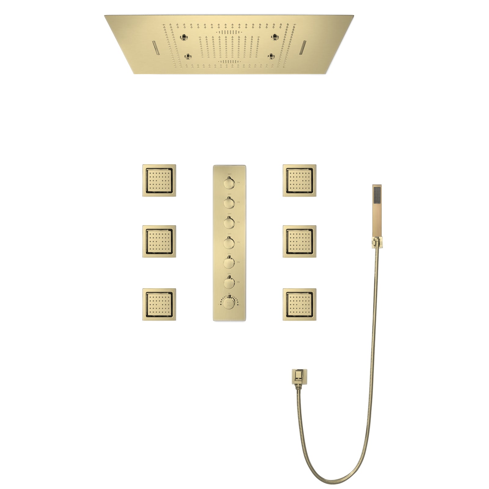 PRECISION Brushed Gold 32 Luxury Complete LED Music Shower Set with Rain Waterfall Mist Spray Function