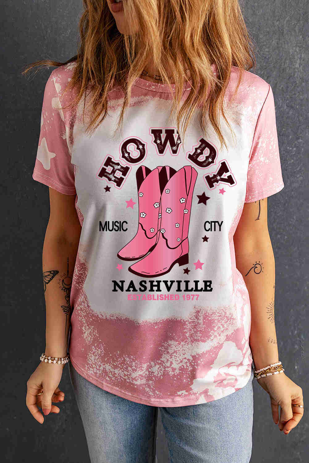 Cowboy Boots Graphic Short Sleeve Tee - Casual Round Neck T-Shirt