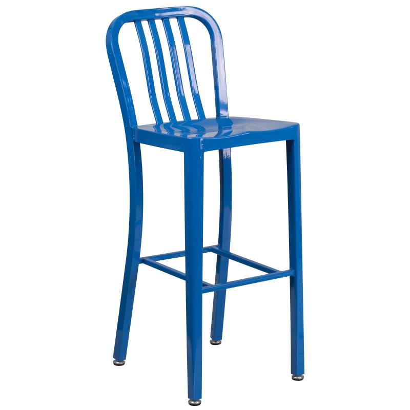 Richard Commercial Grade 24 Round Blue Metal Indoor-Outdoor Bar Table Set with 4 Stools