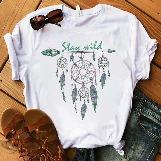 Women's Flower Dreamcatcher T-shirt - Harajuku O-Neck Casual Top