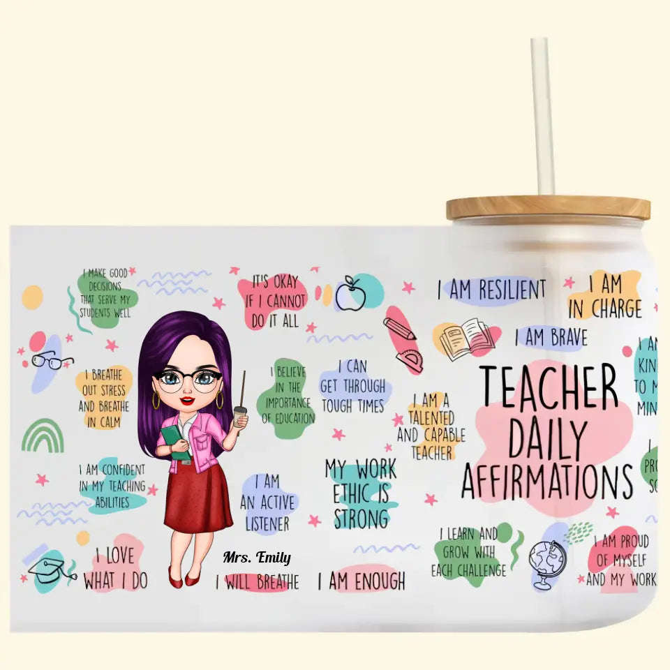 Personalized Glass Can - Custom Teacher's Day & Birthday Gift with Daily Affirmation
