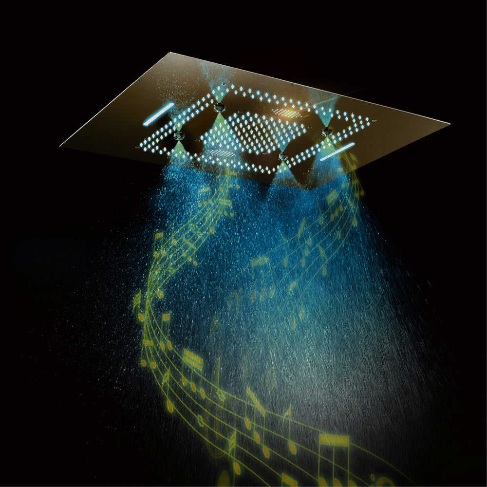 PRECISION Brushed Gold 32 Luxury Complete LED Music Shower Set with Rain Waterfall Mist Spray Function