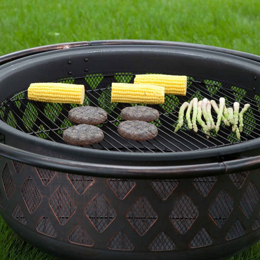 36-inch Bronze Fire Pit with Grill Grate and Spark Screen Cover
