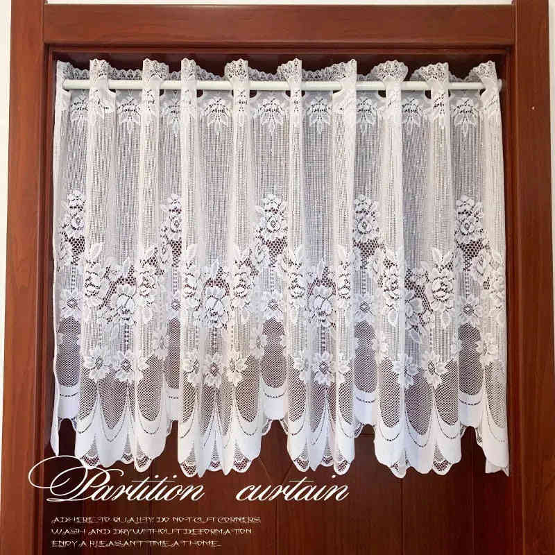 1pc White Lace Sheer Curtain for Dining Room, Kitchen, Cafe, Voile Valance Short Window Treatment