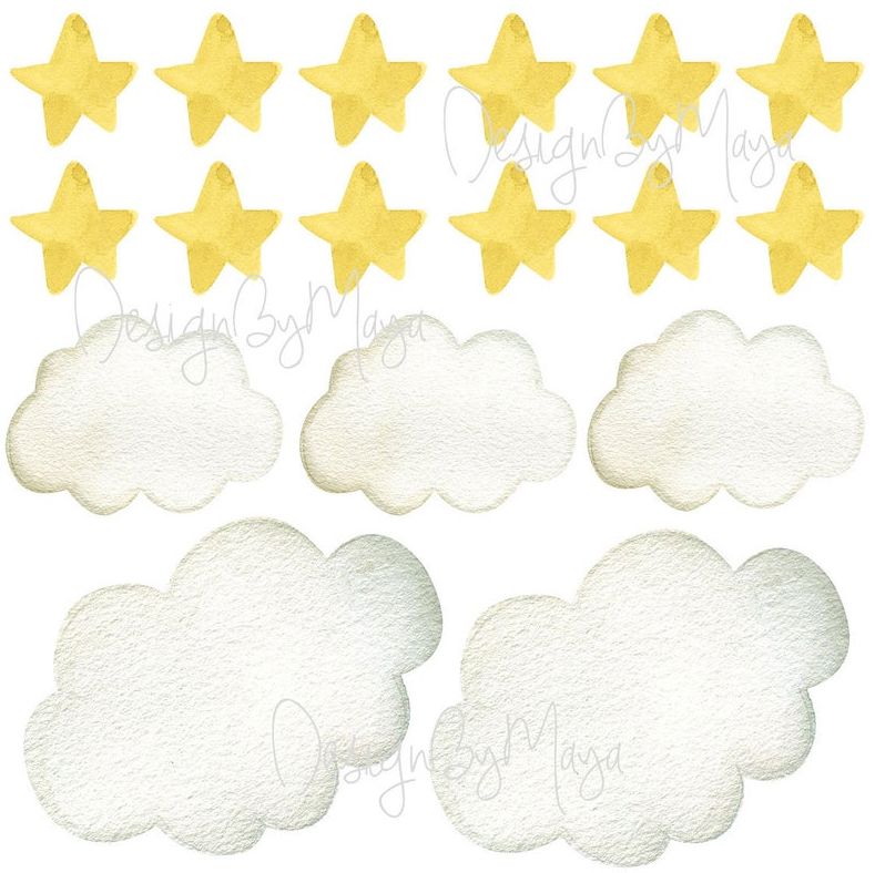 Sun, Moon, Clouds, and Stars - Fabric Nursery Wall Art Decals