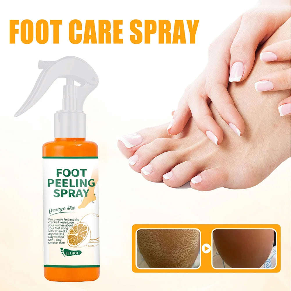 100ml Orange Essential Oil Foot Peeling Spray - Dead Skin Exfoliator & Moisturizer for Pedicure Care