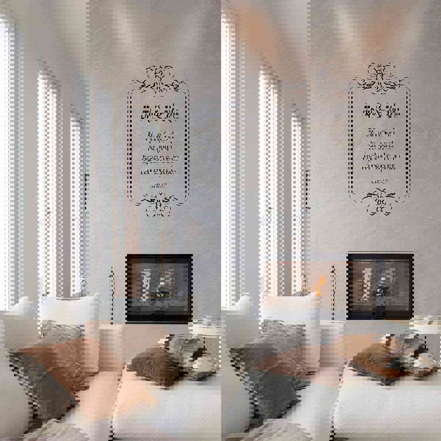 Religious Quotes Vinyl Wall Sticker - Mr and Mrs Wedding Bible Verse Decal