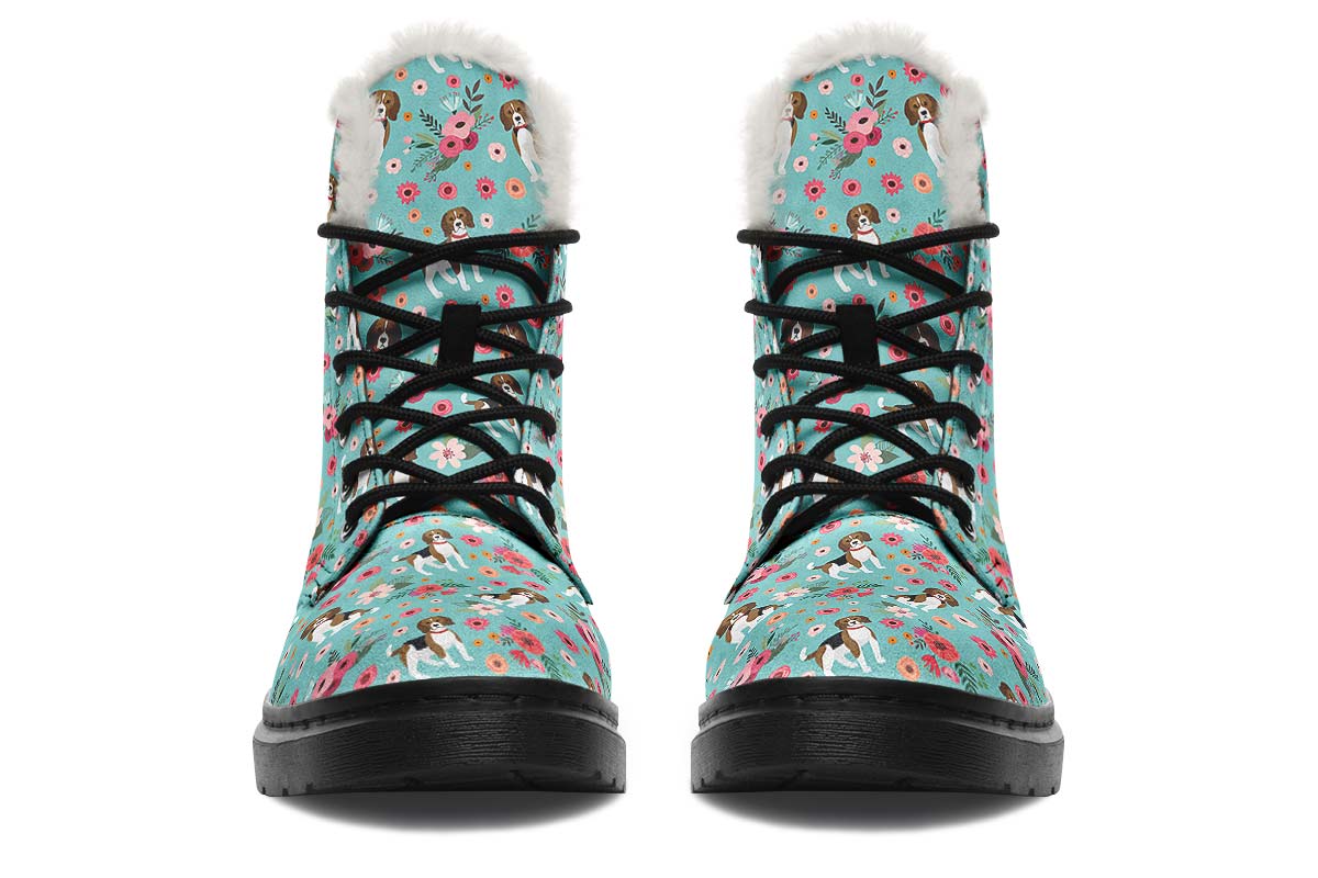 Cute Beagle Flower Winter Boots - Custom Printed Pet Boots
