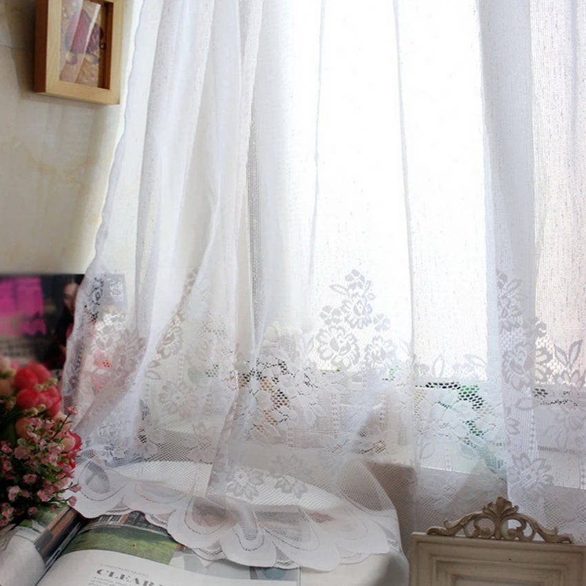 1pc White Lace Sheer Curtain for Dining Room, Kitchen, Cafe, Voile Valance Short Window Treatment