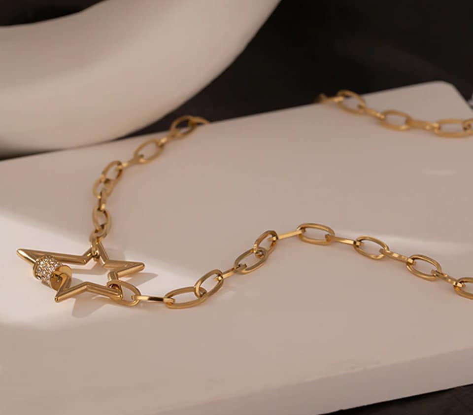Stella Carabiner Star Necklace - 18K PVD Gold Paperclip Chain