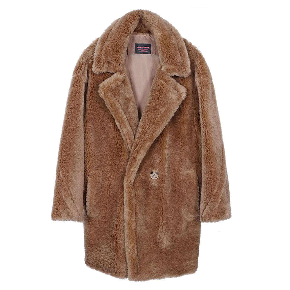2020 Fashion Women's Winter Jacket - Natural Wool Sheepskin Long Teddy Bear Coat with Real Fox Fur