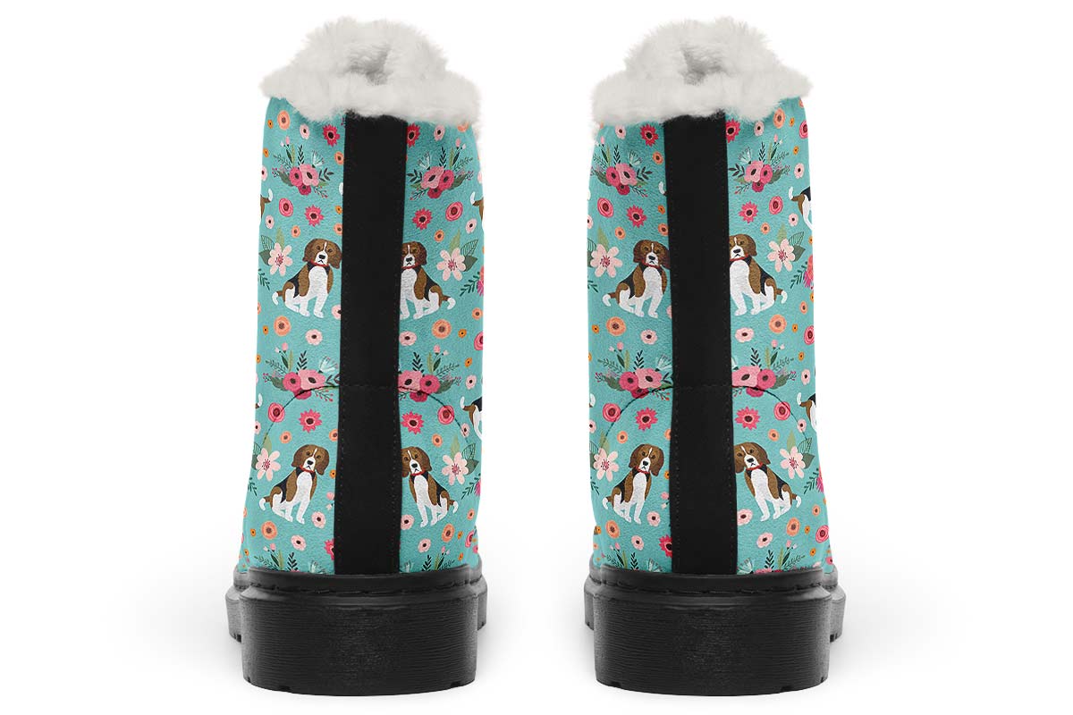 Cute Beagle Flower Winter Boots - Custom Printed Pet Boots