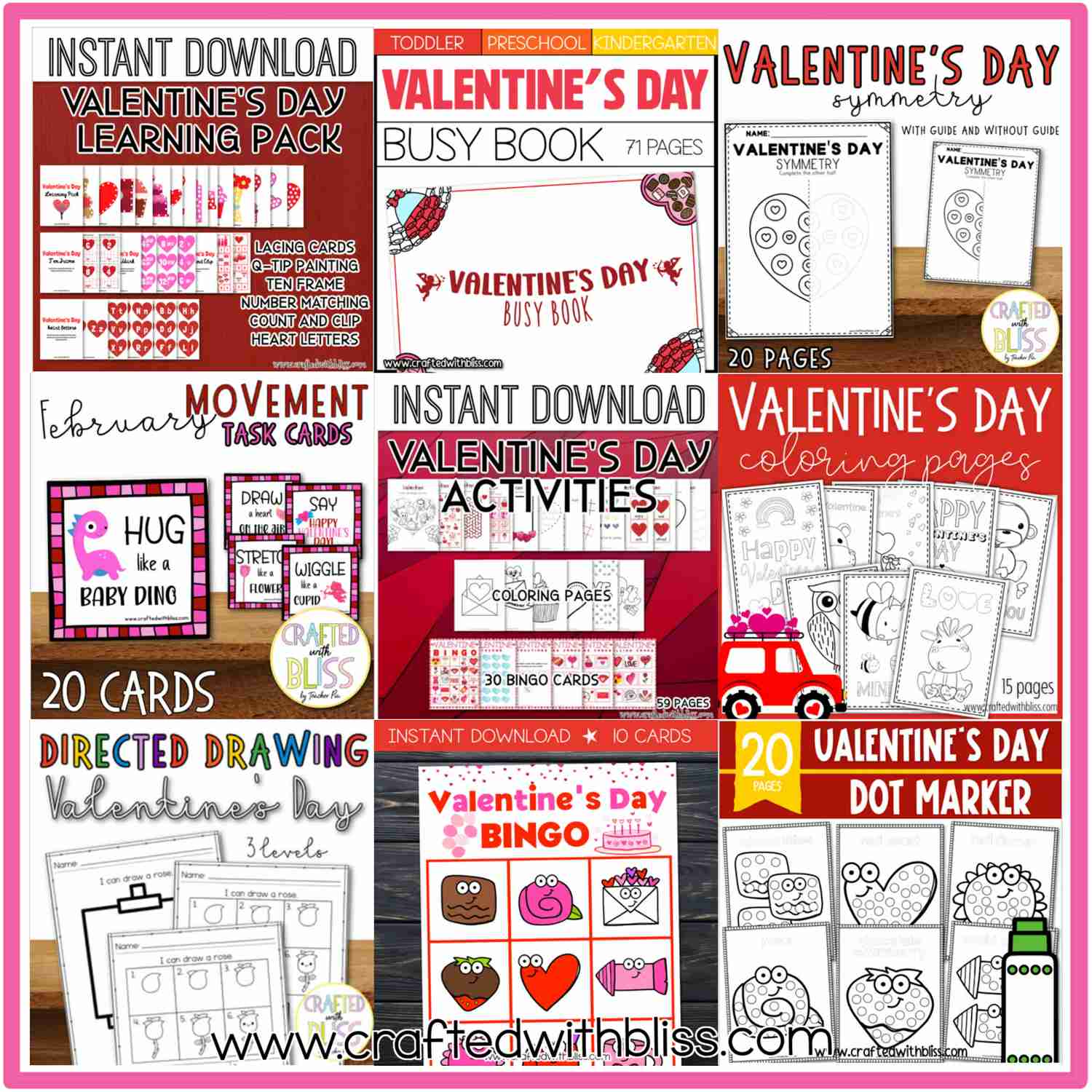 February Preschool-Kindergarten Learning Bundle - 300+ Pages of Activities, Crafts & Worksheets
