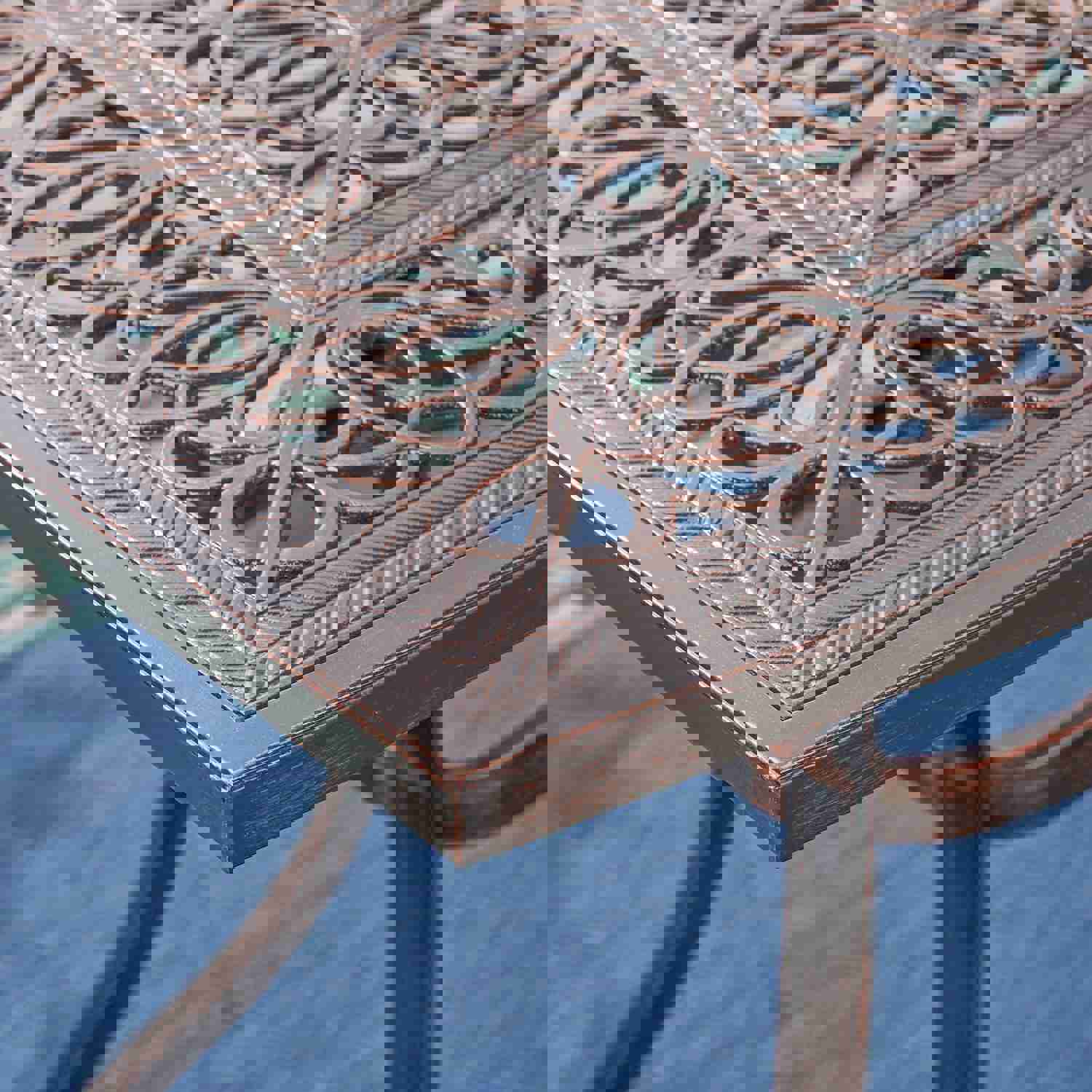 Barbara Outdoor 6-Seater Cast Aluminum Rectangular Dining Set in Shiny Copper