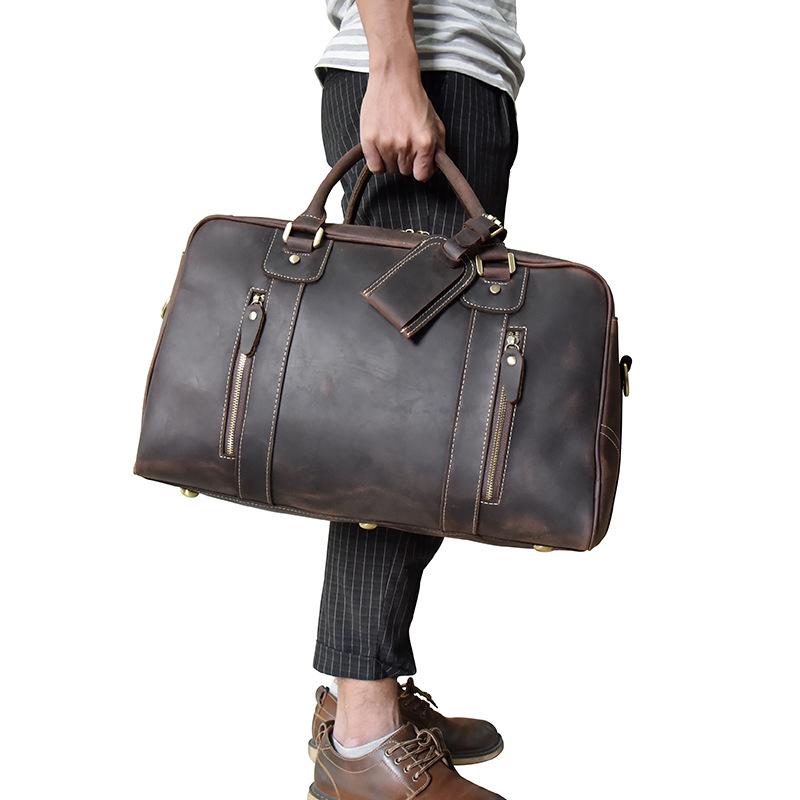 Vintage Leather Men's Large Overnight Weekender Travel Duffle Bag