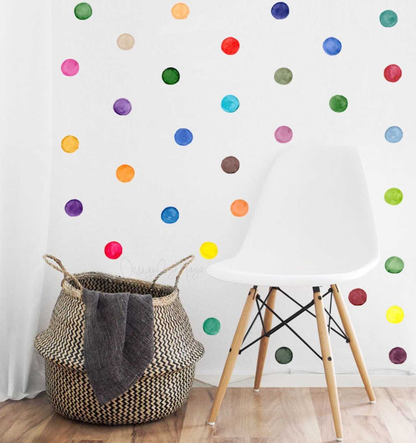 Rainbow Watercolor Polka Dots Fabric Nursery Wall Art Decals