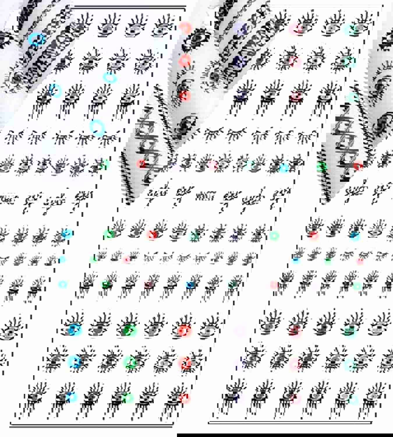 Evil Eyes Nail Art Stickers Decals - 7 Sheets 3D Self-Adhesive Nail Decorations with Turkish Blue Eye Khamsah Hand of Fatima Cartoon Design