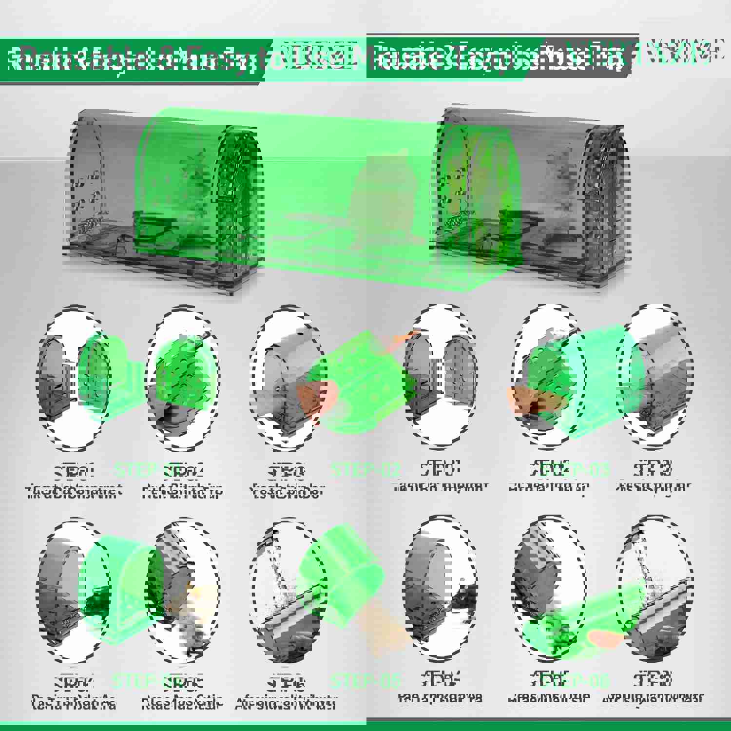 Vertaze Humane Mouse Traps Indoor for Home - Catch and Release Reusable No Kill Multiuse Live Mouse Traps (4 Pack)