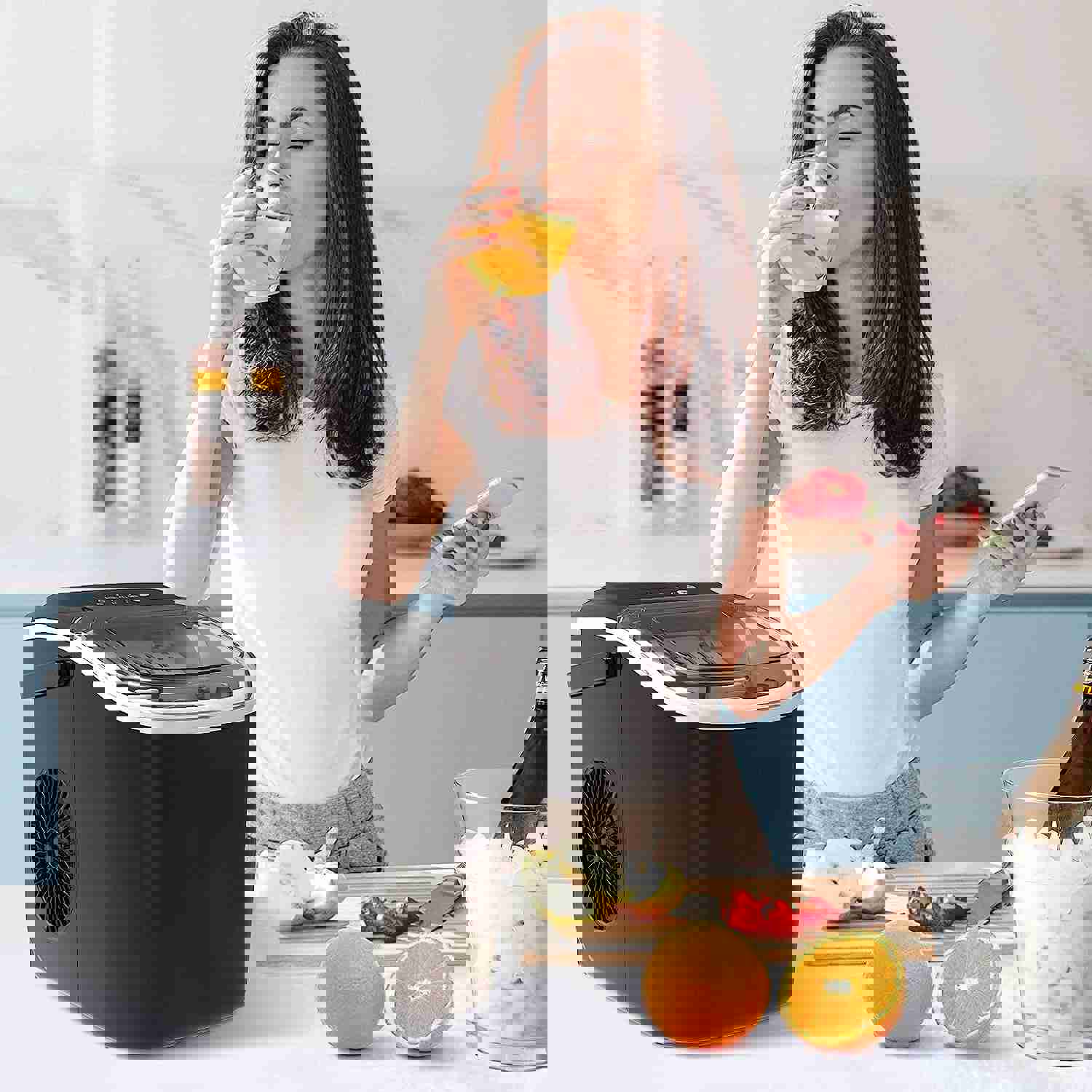 Countertop Ice Maker Machine, Portable Ice Maker with Handle, 27Lbs/24Hrs, 6Mins/9 Pcs Ice Cubes, Self-Cleaning