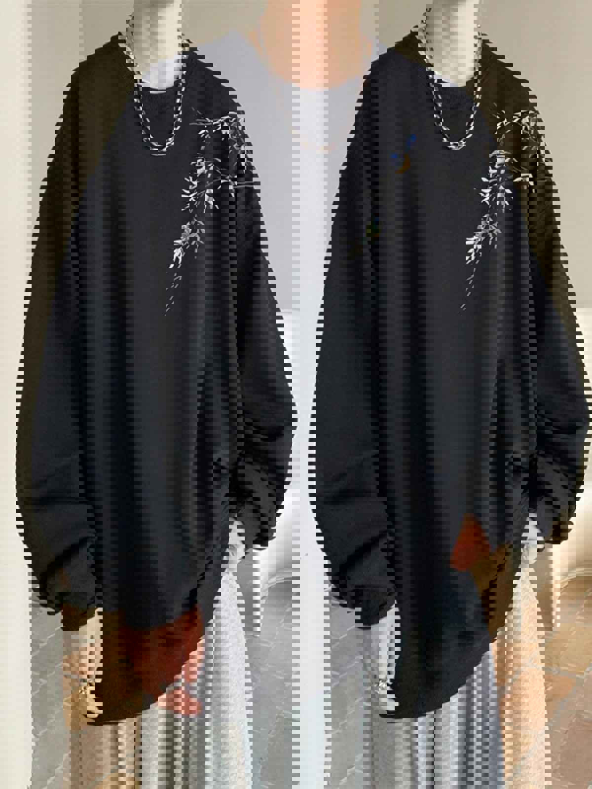 Wine Red Sweater Mens Round Neck Loose