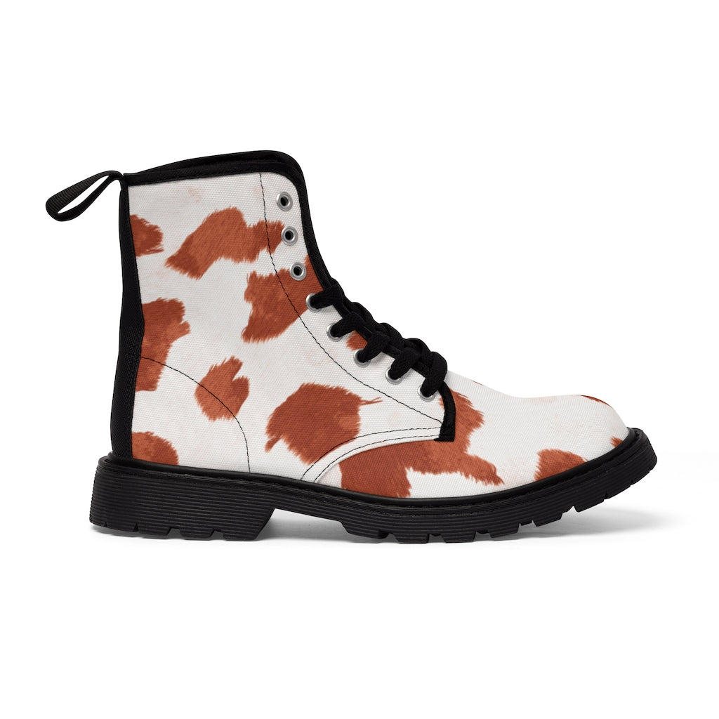 Red Cow Print Canvas Boots for Women